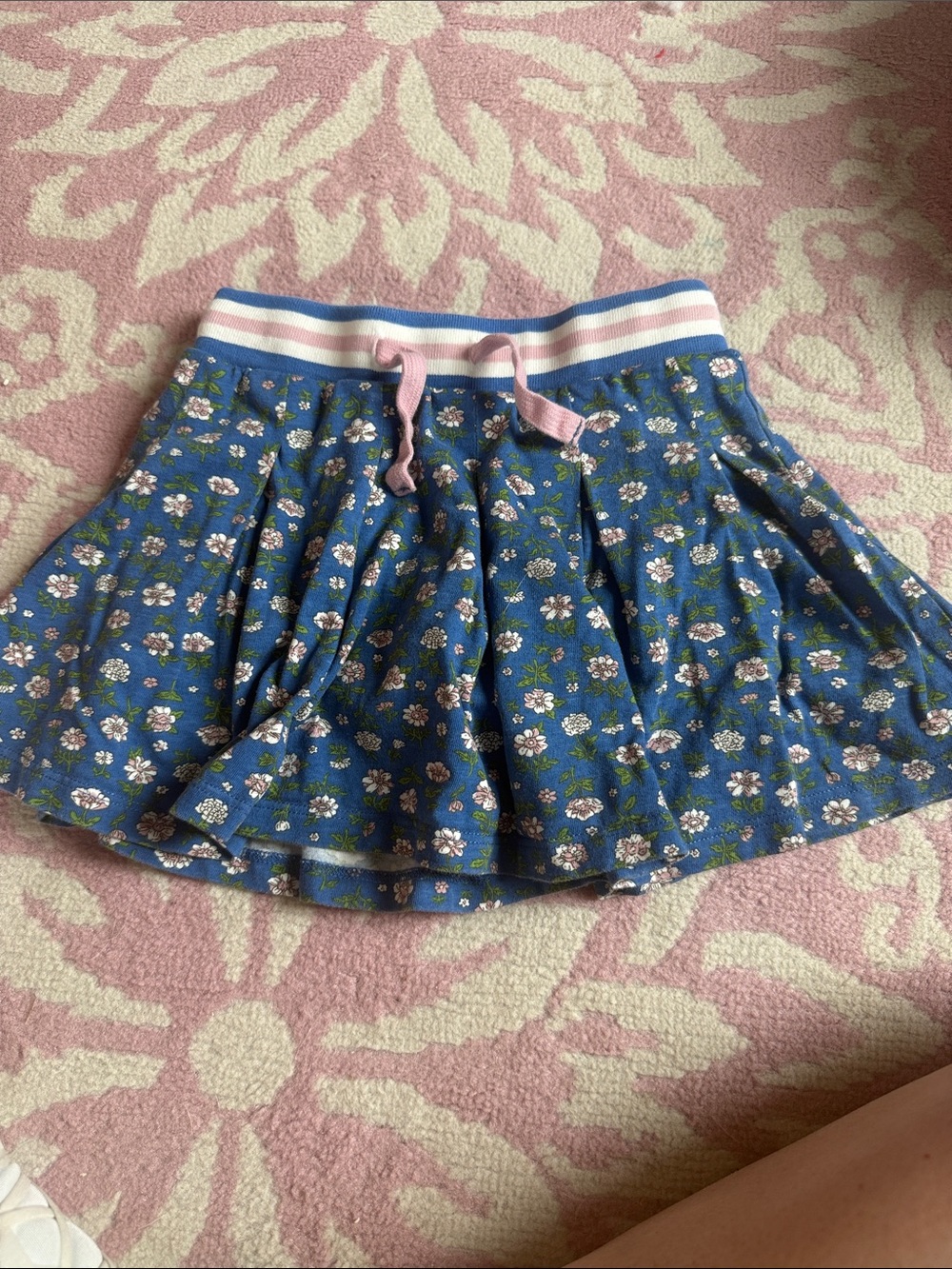 Girls' Mini Boden Floral Blue Knit Skirt